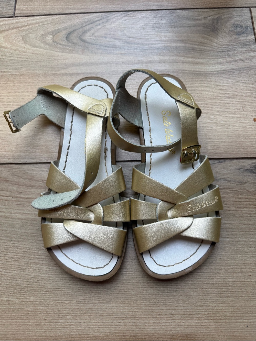 Salt Water Sandals by Hoy Metallic Gold Strappy Sandals